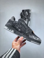 Louis Vuitton Black Grey Denim Monogram Trainer - Image 3